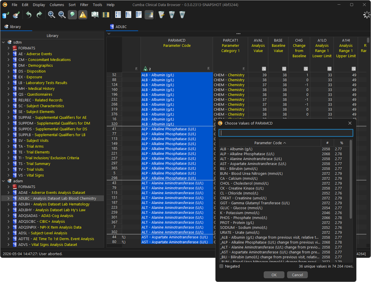 Cumba Data Viewer — main view